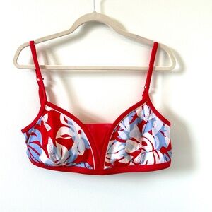 Land’s End red white and blue tropical print bikini top size 16 EUC